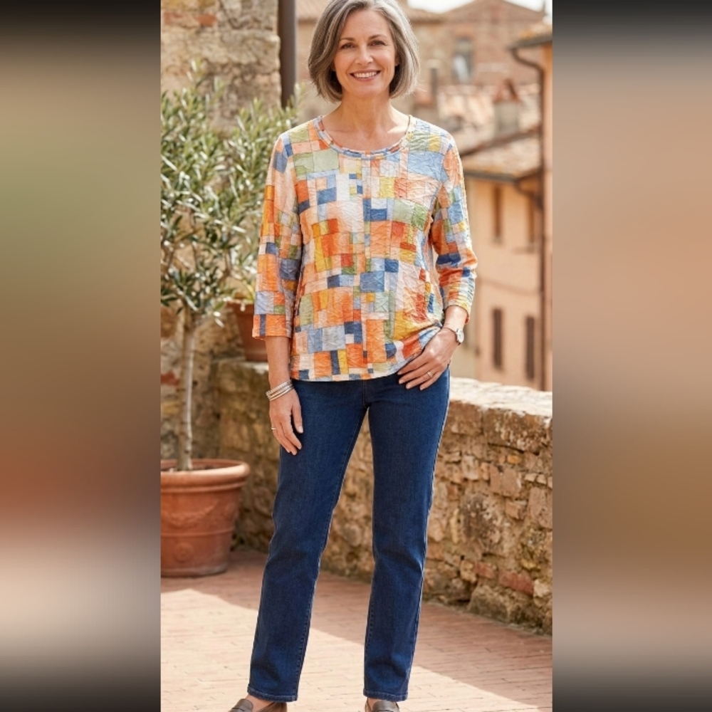 Alfred Dunner Multicolor Patchwork Blouse